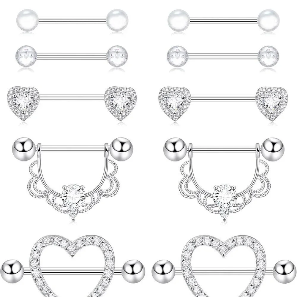 Surgical Steel Nipple Rings Body Piercing Jewelry 14g Heart Cute Silver
